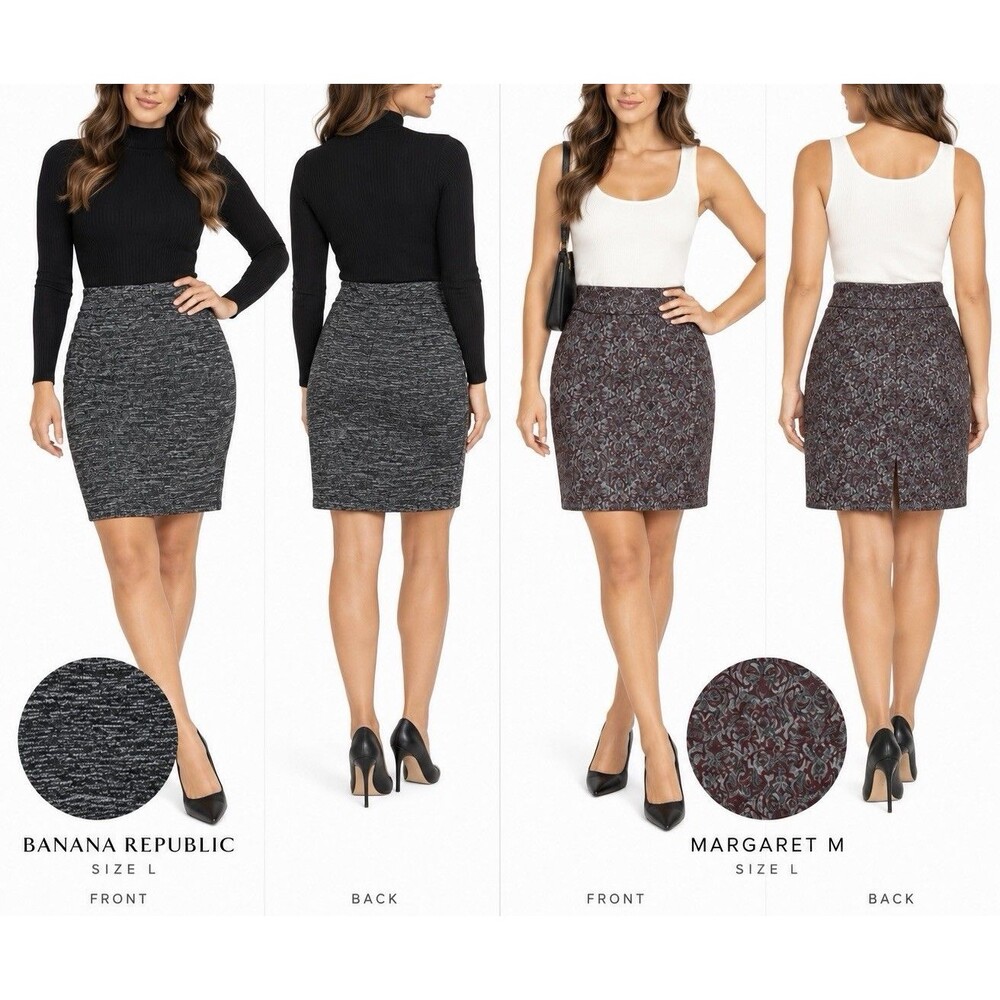 Banana Republic Margaret M Women’s Skirt Bundle Size L Gray Print 2 Piece Lot